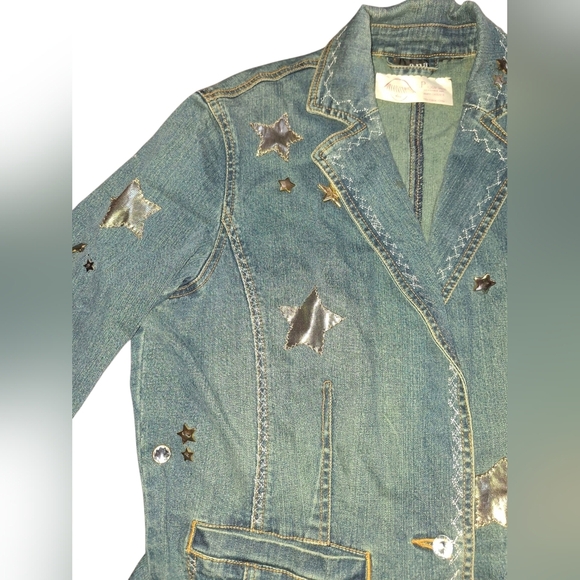 Vintage Upcycled Denim Blazer Stars Soze XL - Picture 3 of 8